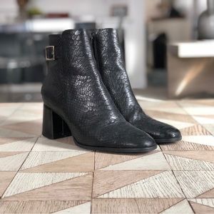 Antonio de Falia, Camila Embossed Black Leather Heeled Ankle Boots, 8